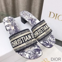 Christian Dior Bag Outlet For Sale Christian Dior Dway Heeled Slides Women Jardin d'Hiver Motif Canvas Blue - Dior Bag Outlet Official