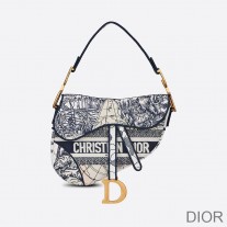 Christian Dior Saddle Bag Around the World Motif Canvas Blue