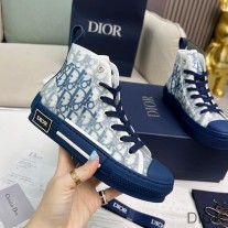 Dior B23 High-Top Sneakers Unisex Oblique Motif Canvas Navy Blue - Dior Bag Outlet Official