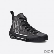 Dior B23 High-Top Sneakers Unisex Oblique Motif Canvas with Calfskin Black - Dior Bag Outlet Official