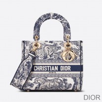 Dior M0565OTDT Medium Lady D-lite Bag Toile de Jouy Motif Canvas Blue - Dior Bag Outlet Official
