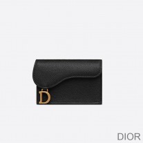 Dior Saddle Flap Card Holder Grained Calfskin Black - Dior Bag Outlet Official