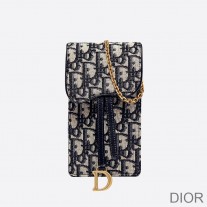 Dior Saddle Vertical Pouch Oblique Motif Canvas Blue