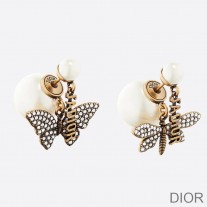 Dior Tribales Earrings Antique Metal, White Resin Pearls and White Crystals Gold - Dior Bag Outlet Official