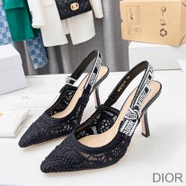 J'Adior Slingback Pumps Women D-Lace Macrame Motif Mesh Black - Dior Bag Outlet Official