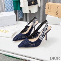J'Adior Slingback Pumps Women D-Lace Macrame Motif Mesh Blue - Dior Bag Outlet Official