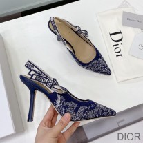 J'Adior Slingback Pumps Women Toile de Jouy Motif Cotton Blue - Dior Bag Outlet Official