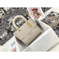 Dior Lady D-Lite Powder Pink Houndstooth Embroidery