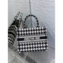 Dior Book Tote Macro Houndstooth Embroidery Black White
