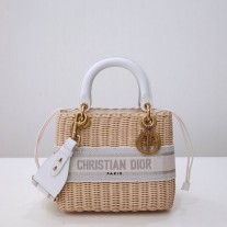 Dior basket bags Dior Medium Lady Bag Natural Wicker and White Dior Oblique Jacquard