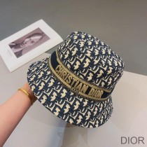 Christian Dior Bucket Hat D-Oblique Cotton Blue