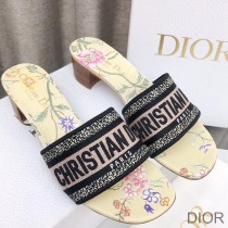 Christian Dior Bag Outlet For Sale Christian Dior Dway Heeled Slides Women Petites Fleurs Motif Canvas Yellow - Dior Bag Outlet Official