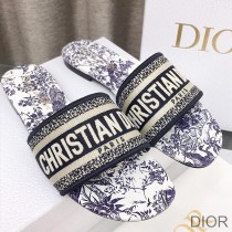 Christian Dior Bag Outlet For Sale Christian Dior Dway Slides Women Jardin d'Hiver Motif Canvas Blue - Dior Bag Outlet Official