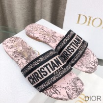 Christian Dior Bag Outlet For Sale Christian Dior Dway Slides Women Jardin d'Hiver Motif Canvas Pink - Dior Bag Outlet Official