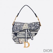 Christian Dior Saddle Bag Around the World Motif Canvas Blue