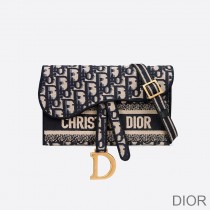 Christian Dior Saddle Slim Pouch Oblique Motif Canvas Blue