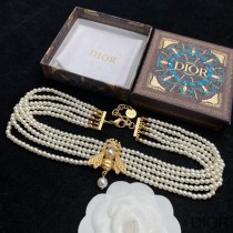 Dior Bee Necklace In Metal and White Resin Pearls Gold - Dior Bag Outlet Official