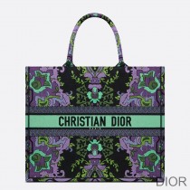 Dior Book Tote Indian Purple Motif Canvas Multicolor - Dior Bag Outlet Official