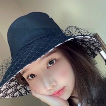 Dior Bucket Hat Teddy Oblique Cotton With Veil Navy Blue - Dior Bag Outlet Official