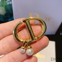 Dior CD Navy Brooch Metal and White Resin Pearls Gold - Dior Bag Outlet Official