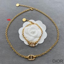 Dior CD Necklace Metal and Silver Crystals Gold - Dior Bag Outlet Official