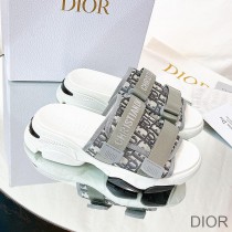Dior D-Wander Slides Women Oblique Technical Fabric Grey - Dior Bag Outlet Official