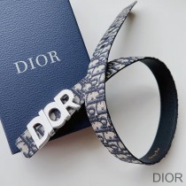 Dior Italic Buckle Reversible Belt Oblique Motif Canvas Blue - Dior Bag Outlet Official