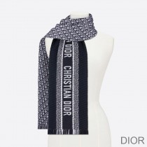 Dior Reversible Scarf University Oblique Silk and Wool Navy Blue - Dior Bag Outlet Official