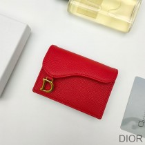Dior Saddle Flap Card Holder Grained Calfskin Red - Dior Bag Outlet Official