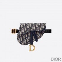 Dior Saddle Flat Belt Pouch Oblique Motif Canvas Blue