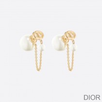 Dior Tribales Earrings Chain Metal And White Resin Pearls Gold - Dior Bag Outlet Official