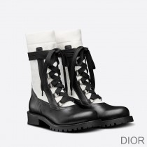 Dior land Lace-up Boots Women Calfskin and Cotton Black/White - Dior Bag Outlet Official