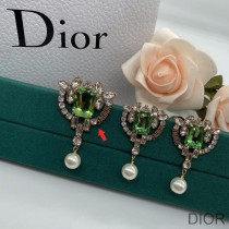 J'Adior Brooch, Silver and Green Crystals with White Resin Pearls Gold - Dior Bag Outlet Official