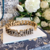 J'Adior Cuff Bracelet Antique Metal with White Crystals Gold - Dior Bag Outlet Official