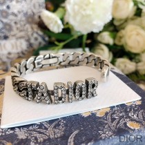 J'Adior Cuff Bracelet Antique Metal with White Crystals Silver - Dior Bag Outlet Official