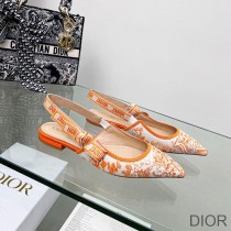 J'Adior Slingback Ballerina Flats Women Toile de Jouy Motif Cotton Orange - Dior Bag Outlet Official