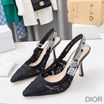 J'Adior Slingback Pumps Women D-Lace Macrame Motif Mesh Black - Dior Bag Outlet Official