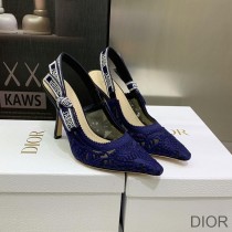 J'Adior Slingback Pumps Women D-Lace Macrame Motif Mesh Navy Blue - Dior Bag Outlet Official
