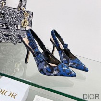 J'Adior Slingback Pumps Women Mizza Motif Canvas Blue - Dior Bag Outlet Official