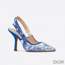 J'Adior Slingback Pumps Women Toile de Jouy Motif Cotton Bright Blue - Dior Bag Outlet Official