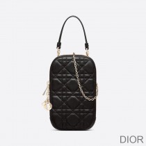 Lady Dior Phone Holder Cannage Lambskin Black - Dior Bag Outlet Official