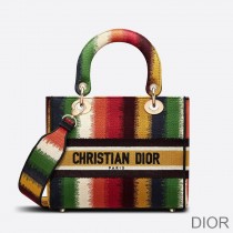 Medium Lady D-lite Bag D-Stripes Motif Canvas Multicolor - Dior Bag Outlet Official