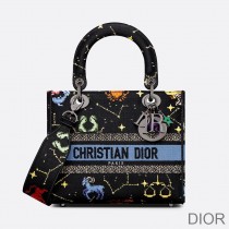 Medium Lady D-lite Bag Pixel Zodiac Motif Canvas Black - Dior Bag Outlet Official