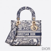 Medium Lady D-lite Bag Toile de Jouy Motif Canvas Blue M0565OTDT M808 - Dior Bag Outlet Official