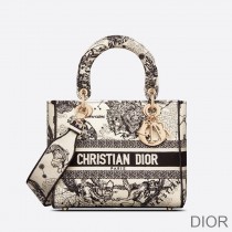 Medium Lady D-lite Bag Toile de Jouy Zodiac Motif Canvas White - Dior Bag Outlet Official
