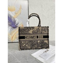 Dior Book Tote Beige and Black Toile de Jouy Embroidery