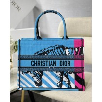 Dior Book Tote Bright Blue And Pink D Jungle Pop Embroidery