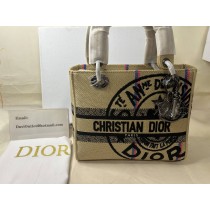 Dior Medium Lady D-Lite Bag Embroidered Jute Dior-Union Beige