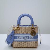 Dior basket bags - Dior Medium Lady Bag Natural Wicker and Light Blue Oblique Jacquard