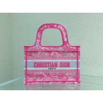 Dior Mini Book Tote 23CM Fluorescent Pink Embroidered